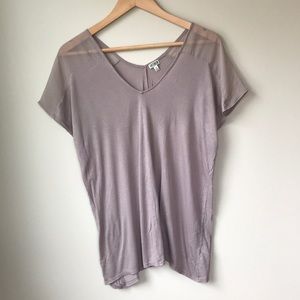 Mauve flowy tee with sheer sleeves